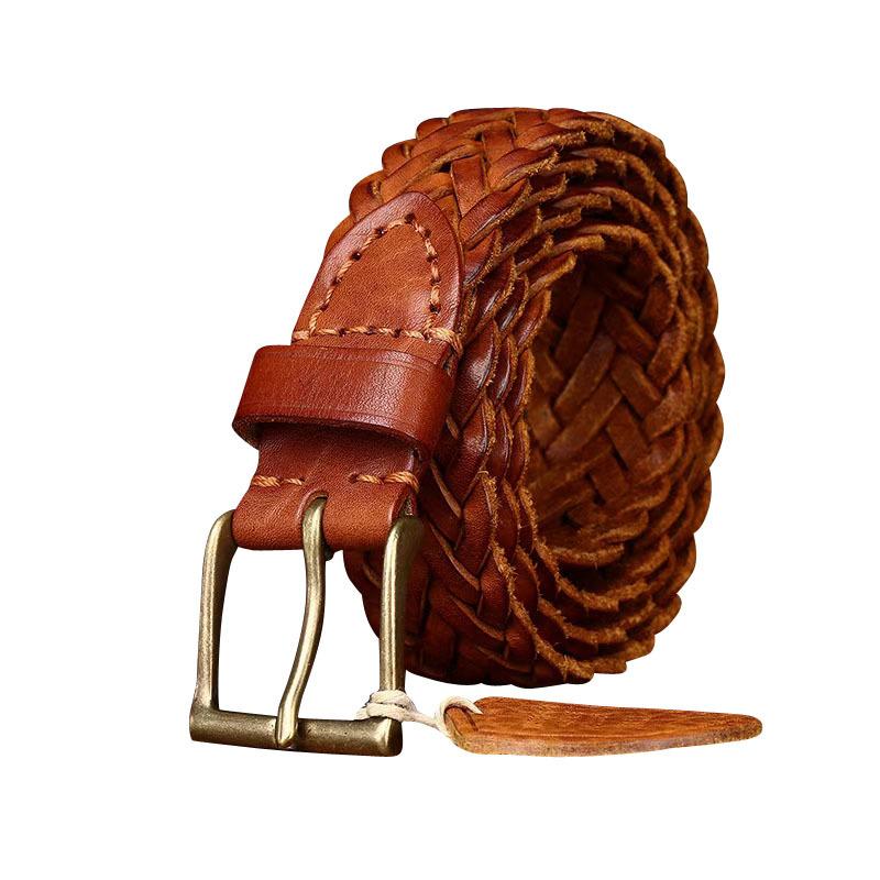 New Handwoven Polished Vegetable Tanned First Layer Cowhide Woven Leather Belt Men'S Casual Jeans Belt Women'S