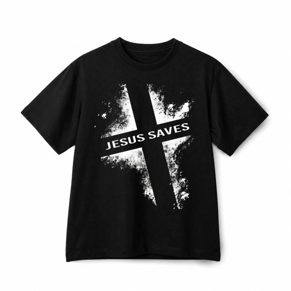 Jesus Saves Cross Faith Christian Believer Vintage Graphic Cotton T-Shirt Unisex 3XL