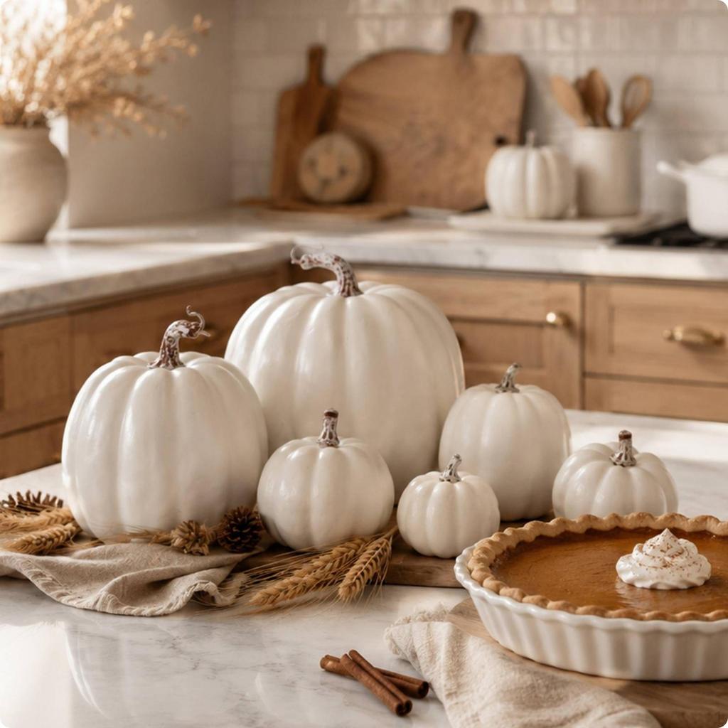7 Pieces Pumpkin Decorations Glossy Fake Pumpkins Halloween for Mantel