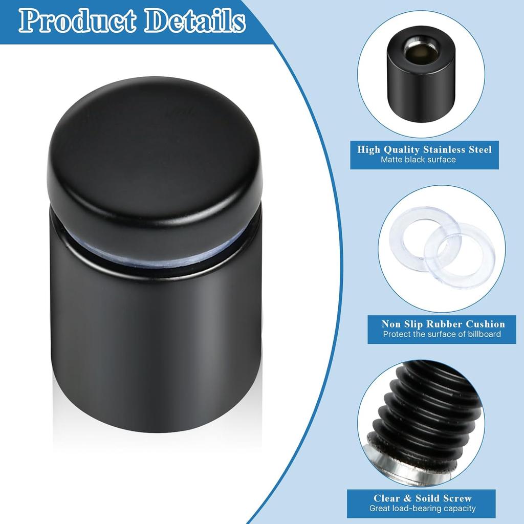24 Pcs Sign Standoff Screws, 3/4 X 1 Inch Black Wall Mount Glass Standoff Stainless Steel Advertising Nail for Hanging Acrylic Picture Frame,