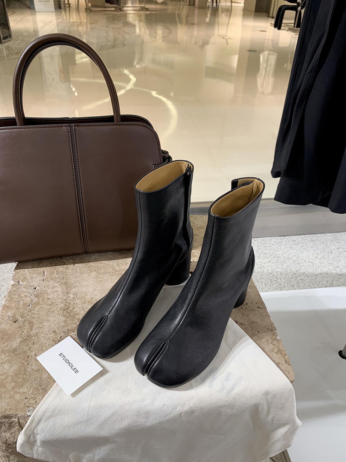 

Версия из овчины корейская версия ботинки с раздвоенным носком свиные копытца ботинки челси женские кожаные универсальные ботинки мартин высокий каблук тонкие короткие ботинки 40