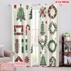 2pcs,2D Plane Printing Creative Curtains Christmas Trees Wreaths Bows Stars Durable 100% Polyester Fabric (without Rod) Holiday
