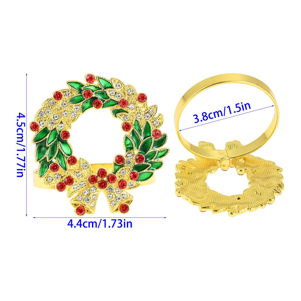 6Pcs/Set Alloy Gold Christmas Napkin Rings Napkin Holder Buckles for Xmas Wedding Thanksgiving Holiday Dinner Party Table Decor