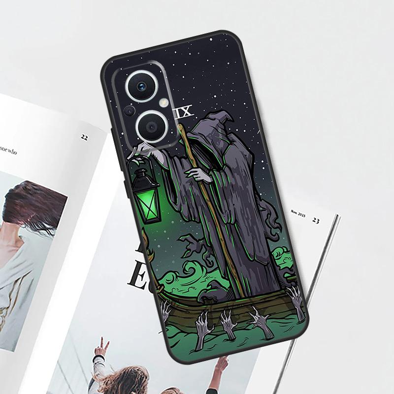 The Hermit Tarot Card Grim Reaper Case For OPPO Find X9 X5 X6 X8 Pro OPPO Reno 12F 14F 13F 11F 10 12 13 14 Pro 7 8 Lite Cover