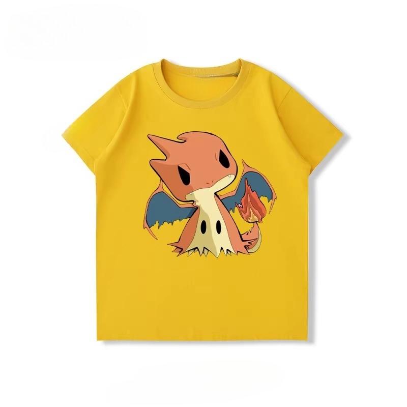 Potdemiel  100 Cotton Childrens Summer New TShirt with Pikachu Print Unisex Comfortable and Breathable Childrens TShirt