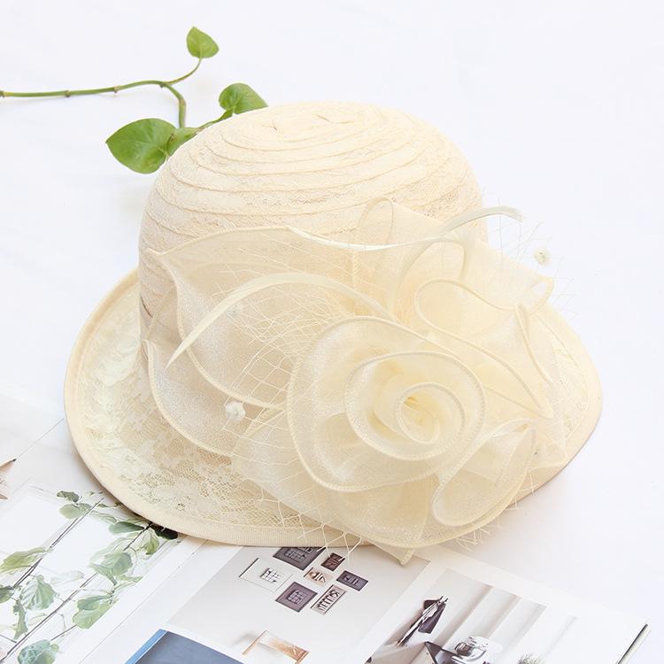 Spring and summer lace mesh hat trendy ladies short brim half curled edge flower pot hat outdoor outing shading bucket hat