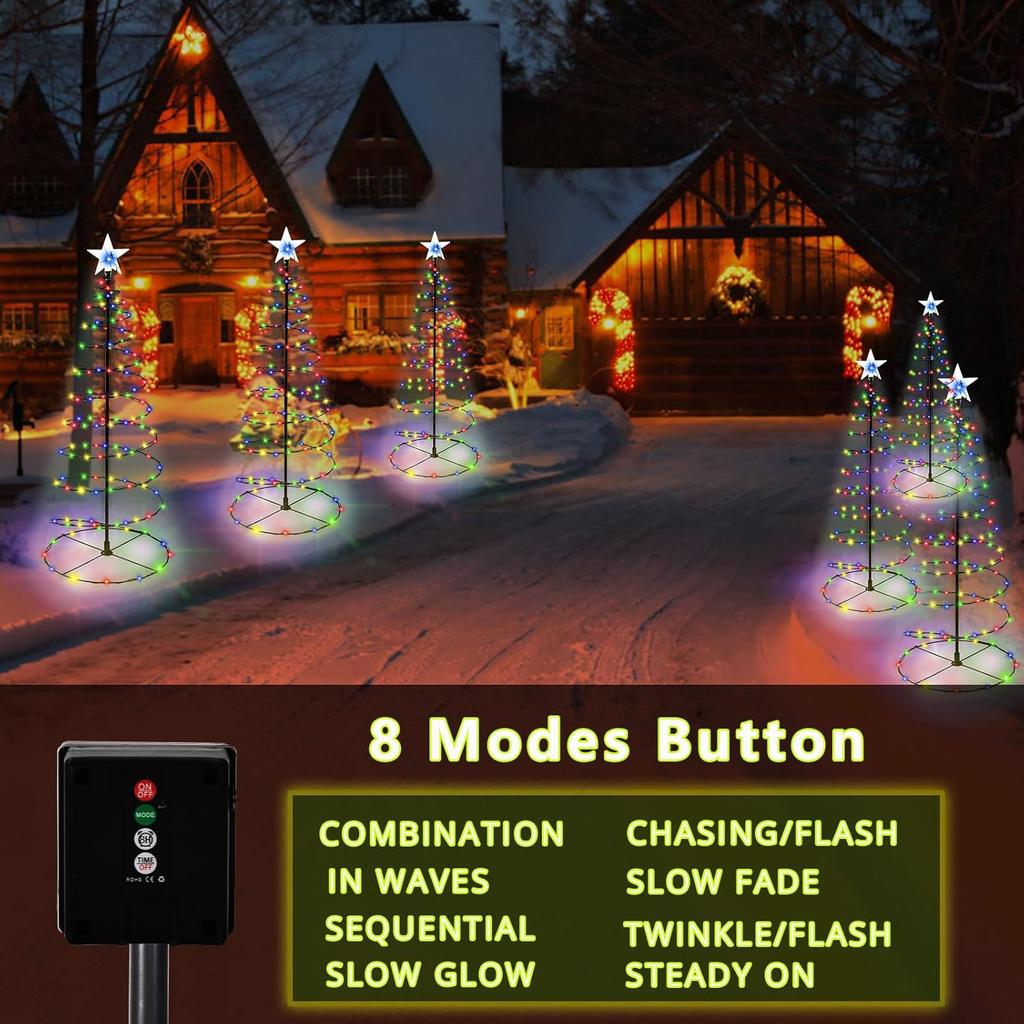 1 Pack Outdoor Christmas Decorations 60CM Height Waterpoof Spiral Solar Christmas Tree Lights 8 Modes Lights for Garden Patio Yard Walkway Driveway