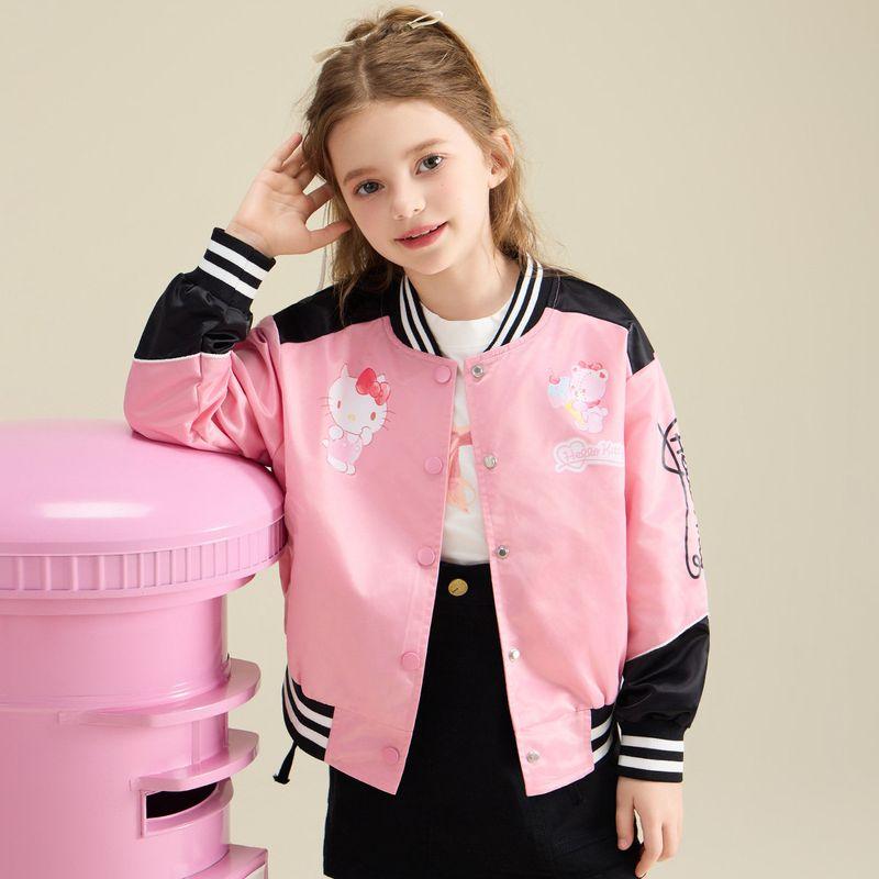 Girls' Autumn Coat 2024 New Arrival Hello Kitty Medium and Large Children's Clothing 3-12 Years Old Little Girl Fashionable Sports Baseball Uniform