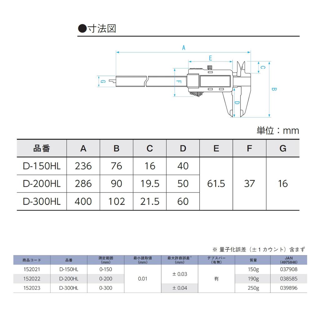 Niigata Seiki SK Digital Caliper Type 150mm Left-handed D-150HL