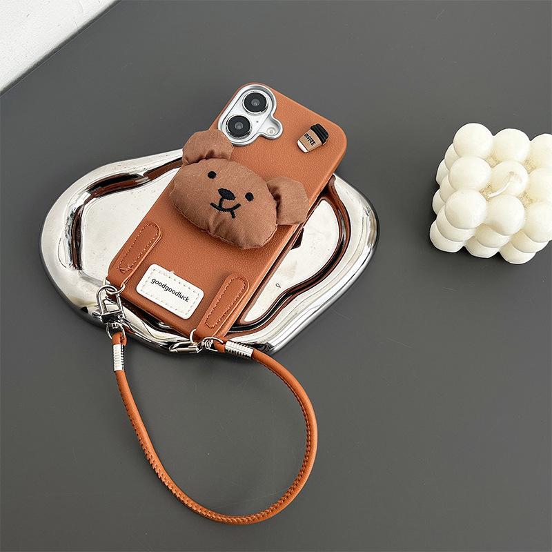 For Apple 16promax Handheld Rope Bear Phone Case for IPhone 15plus Silicone Anti Drop Hanging Rope Women's Edition