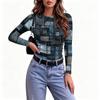 Women's Slim Fit Long Sleeve T-Shirt with Vintage Print Neck Casual Top for Everyday Wear