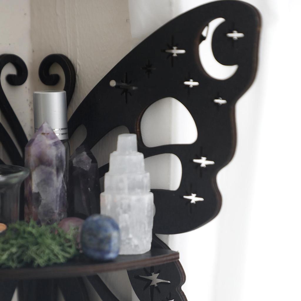 Black Wooden Hollow Butterfly Crystal Storage Shelf - Simple Wall Decoration for Home and B&B