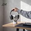 E-sports Room Decorations 3D Printed Open Mouth Skull Headphone Stand, Gothic Skeleton Cool Office Desk Ornament Desktop Organizer, DIY Paintable