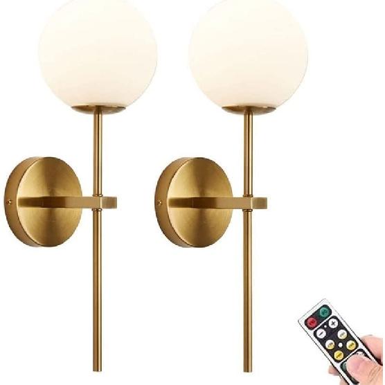 Wall Sconces Set of 2 Led Bulb Remote Wall Lighting,no Wired fixtures Easy Installation (Color : Gold)