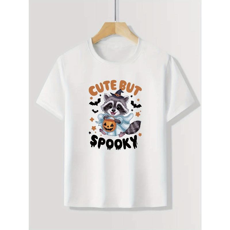 Kids Soft Cotton Crewneck T-Shirt, Cute Raccoon Print 110 белый
