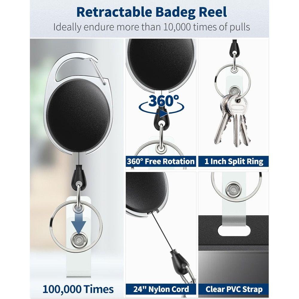 Rope Retractable Work Permit Card Set Carabiner Reel Clip Keychain Attachment Card Holder Hard Shell Protective