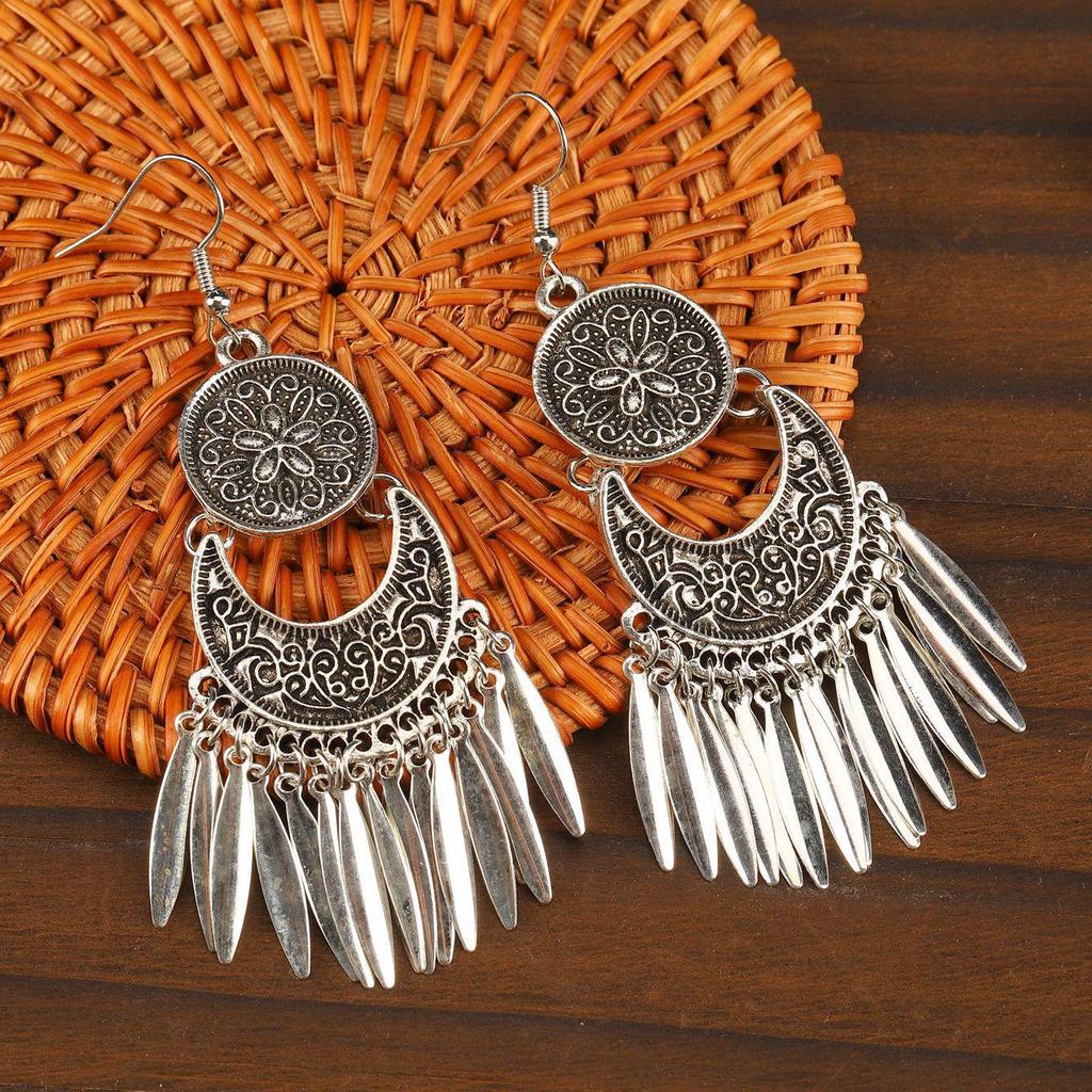 Boho Retro Metalowe Kolczyki z Pustym Kwiatem