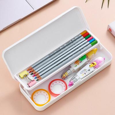 Simple Pencil Case Double Layer Pencil Box Painting Supplies Plastic Storage Box Learning Stationery Office Pen Organizer