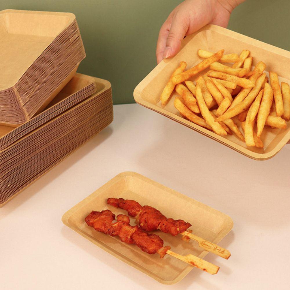 50PCS Waterproof Disposable Kraft Paper Food Plate Thickened Dessert Plate Snack Tray  Fruit