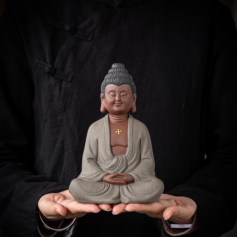 Zen Buddhist Ceramic Statue: Shakyamuni Buddha Desktop Ornament for Home Entrance Decor