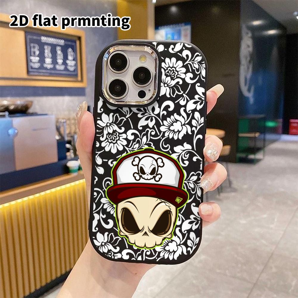 Phone Case: 2D Flat Design Suitable for iPhone 18 17 16 15 14 13 Pro Protective Case, Couple Style, Baseball Cap Skull, Christmas and Halloween Gifts