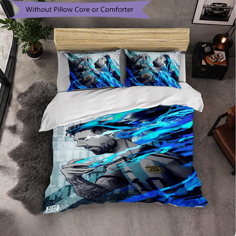 Lionel Messi 3 Piece Bedding Set Soft Duvet Cover Set with Pillowcases Printed Bedroom Decor Set for Home