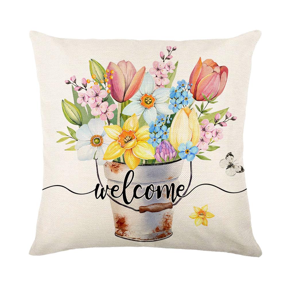 

Spring Plant Flower Pillow Cover Truck Letter Polyester Printed Home Sofa Cushion Cover Bedside Pillow 45 * 45Cm (without pillow core)