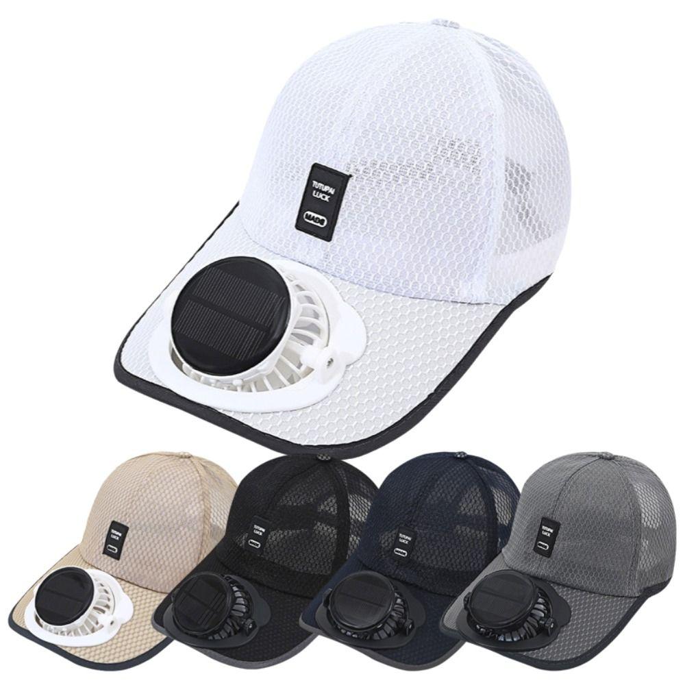 Fashion Breathable Sunhat with Solar Fan USB Charging Full Mesh Cooling Fan Hat Quick Dry Sun Protection Baseball Cap Outdoor
