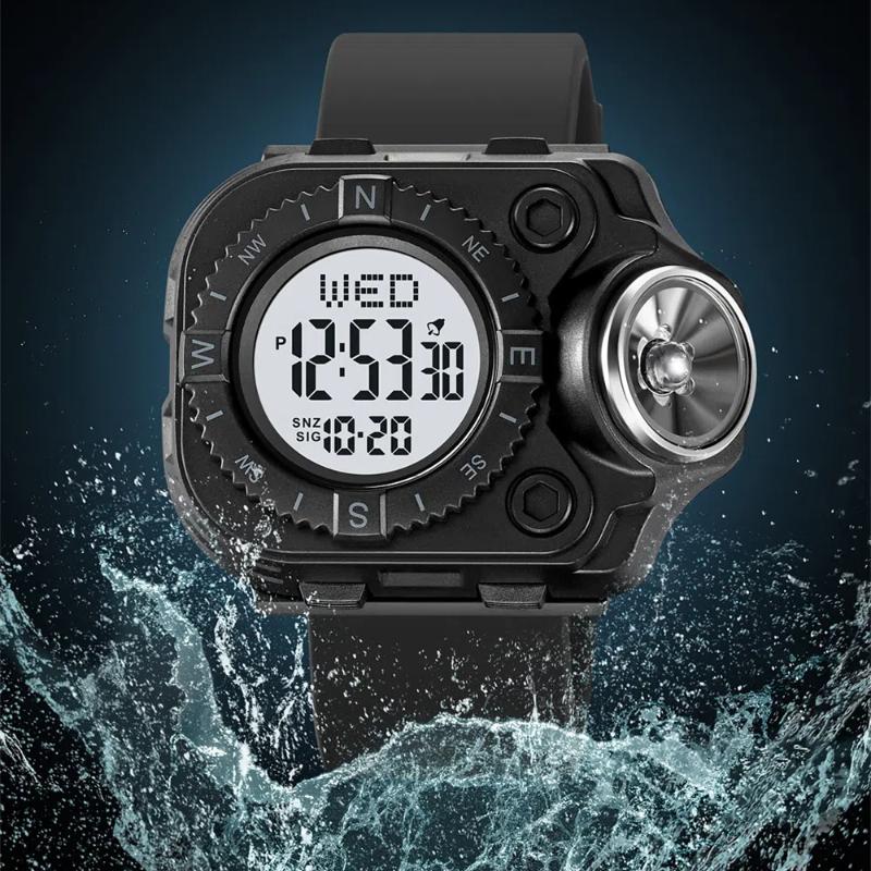 Kreative Herrenuhr mit quadratischem Zifferblatt und Taschenlampenbeleuchtung für den Außenbereich, coole Jugendmode, wasserdicht, einfache elektronische Uhr