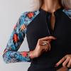 New women's zipper splicing printed long-sleeved boxers split competitive swimsuit