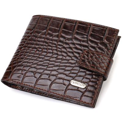 Functional Horizontal Wallet for Men Made of Genuine Leather with Crocodile Effect CANPELLINI 21885 Brown