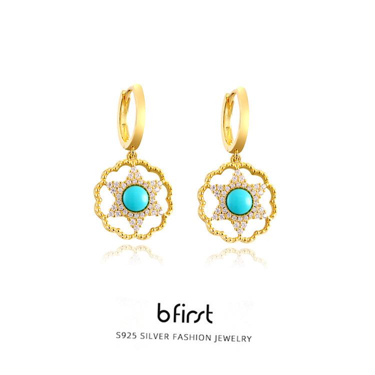 

Fashion turquoise ear jewelry wholesale sense European and American style 2026 summer new S925 sterling silver earrings 925 silver