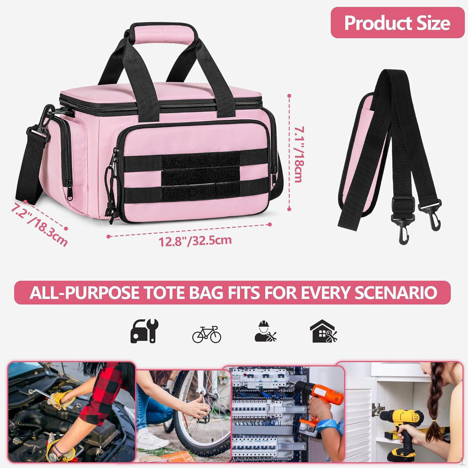 

Pink Tool Bag for Women Tote Girls Pouch Ladies Withwith Double Zippers Portable 13 inch