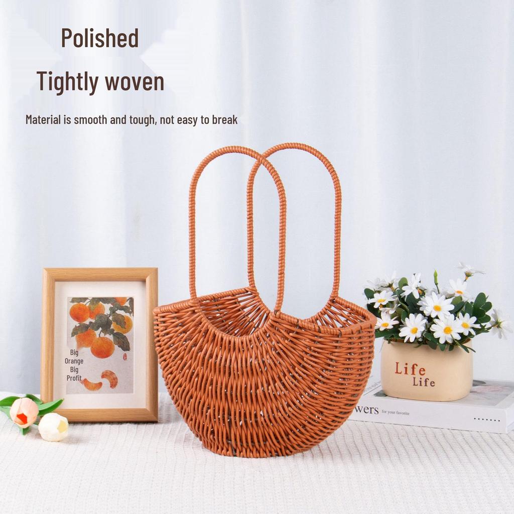 Pastoral Style Round Rattan Imitation Flower Basket - Decorative Handheld Barrel for Flower Arrangements and Gifts