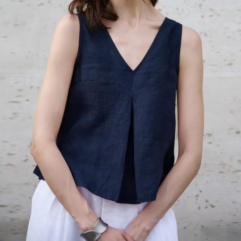 QICED Women's Fashion Casual Solid Color Print Sleeveless V-Neck Blouses & Shirts