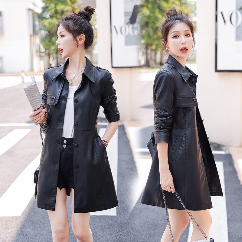 Genuine Leather Jacket for Women, Mid-length, Spring and Autumn, New Korean Version, Slim-fitting Sheepskin Windbreaker, Large Size Jacket