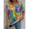 Women's T-Shirt Tie-Dye Gradient Printing Fashion Casual V-Neck Short-Sleeved Outdoor Street Summer Women's Clothing
