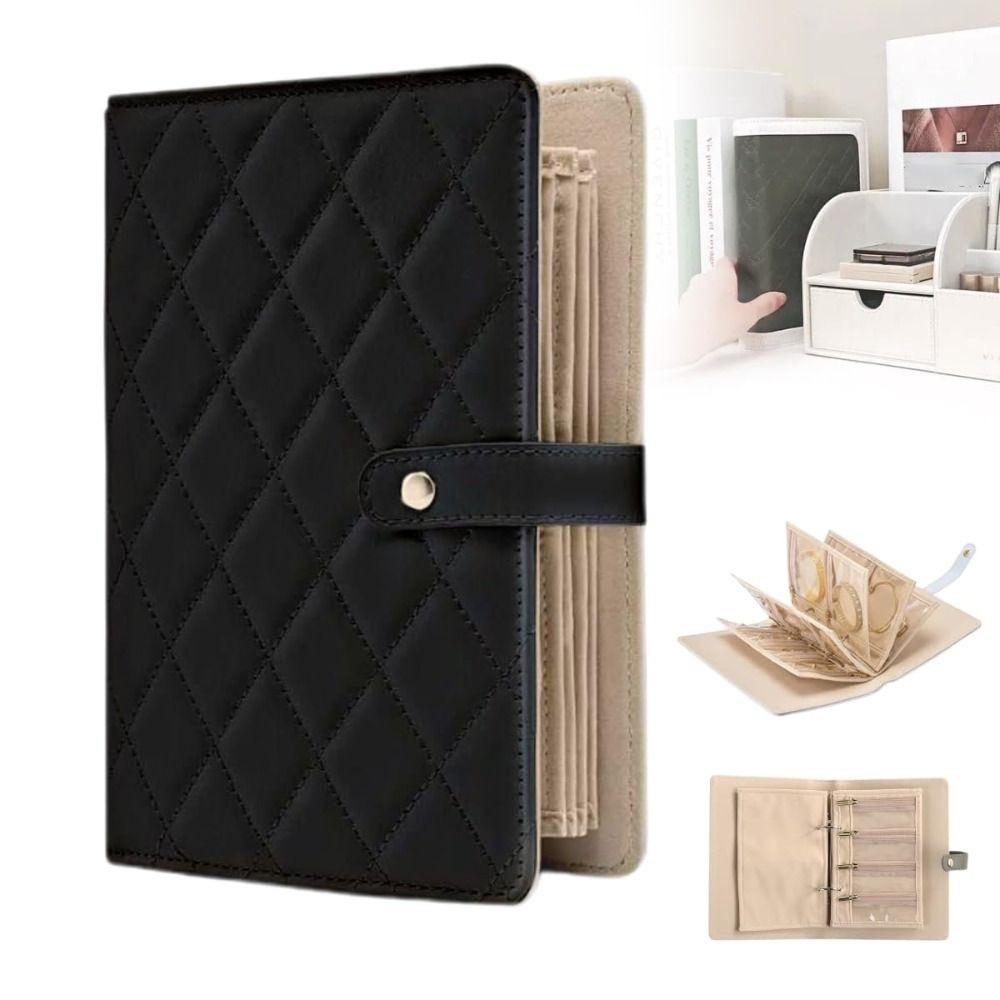 

Прозрачная книга для хранения украшений с сумкой для хранения на молнии, портативный органайзер для украшений чёрный