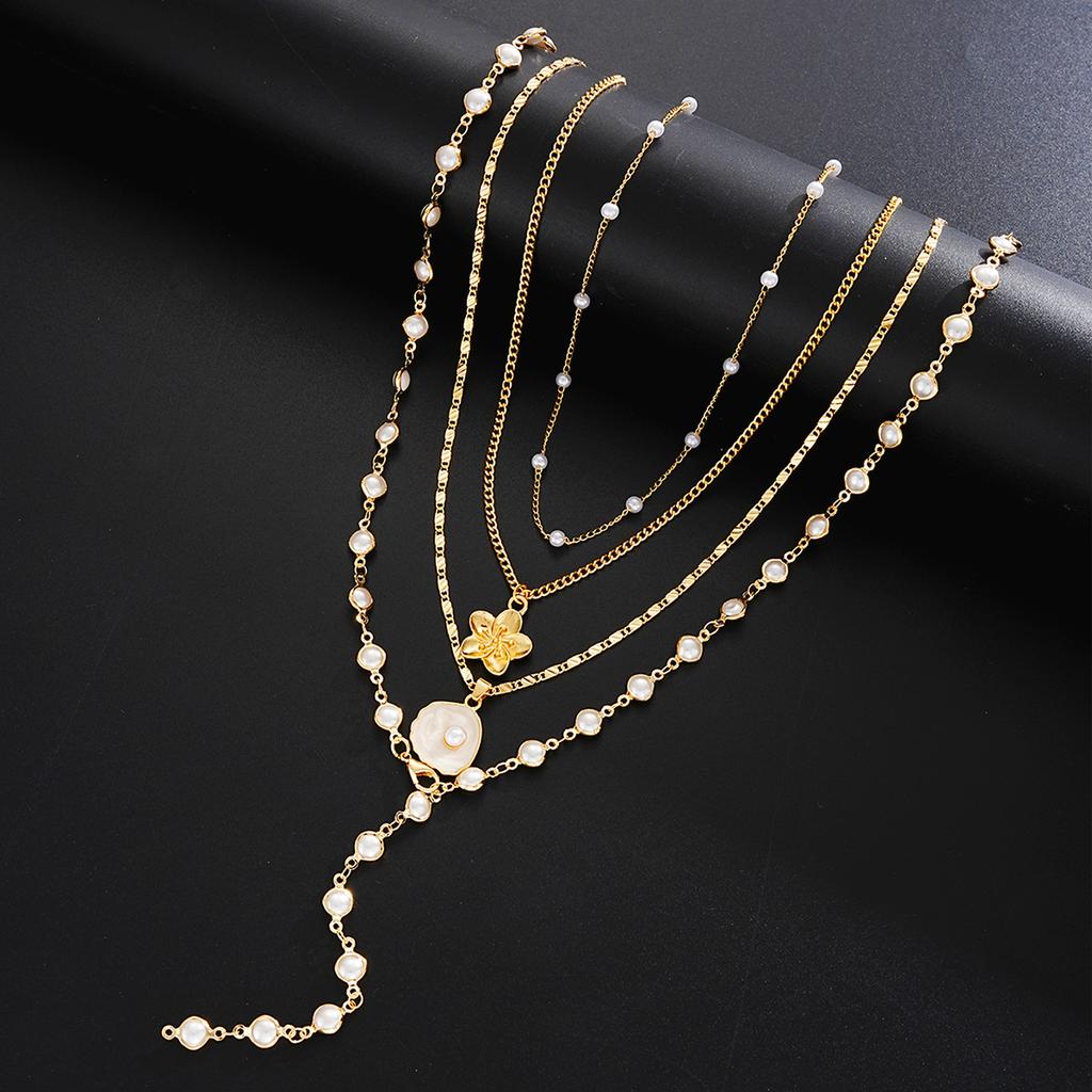 4pcs Vintage Bohemian Metal Shell Pearl Flower Pendant Tassel Necklace Set for Women Daily Wear Beach Vacation Jewelry Gifts New