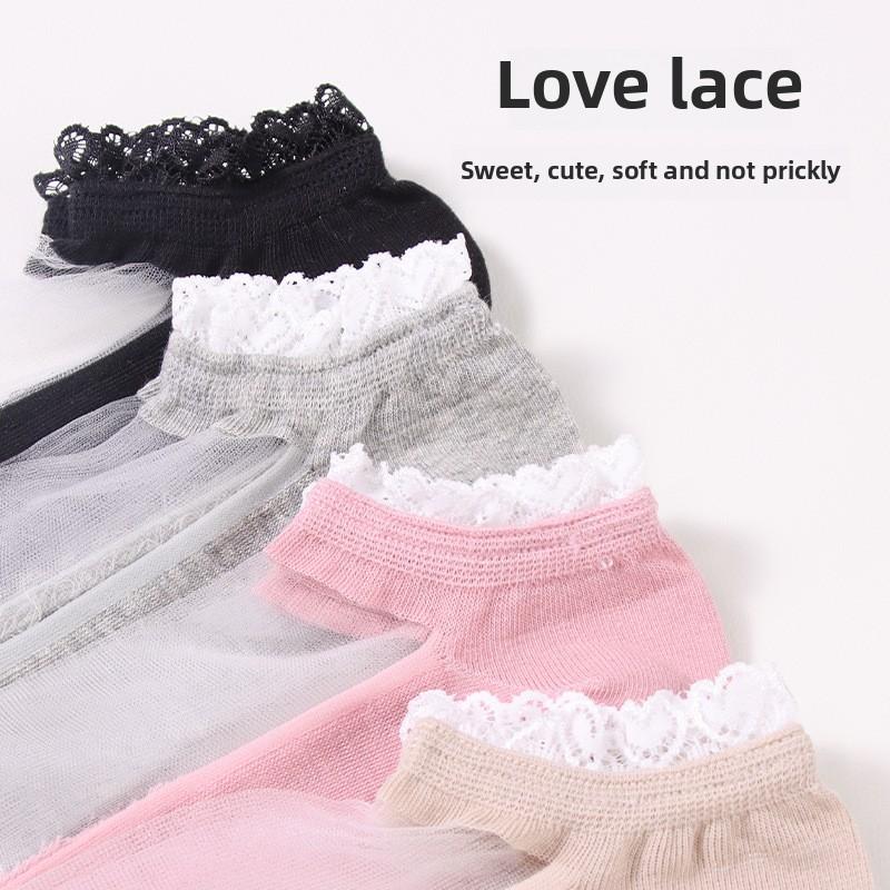 5 Pairs Spring/Summer Love Lace Socks Fashion Transparent Breathable Glass Silk Women's Socks Lovely Feng Shui Crystal Silk Lace Women's Socks