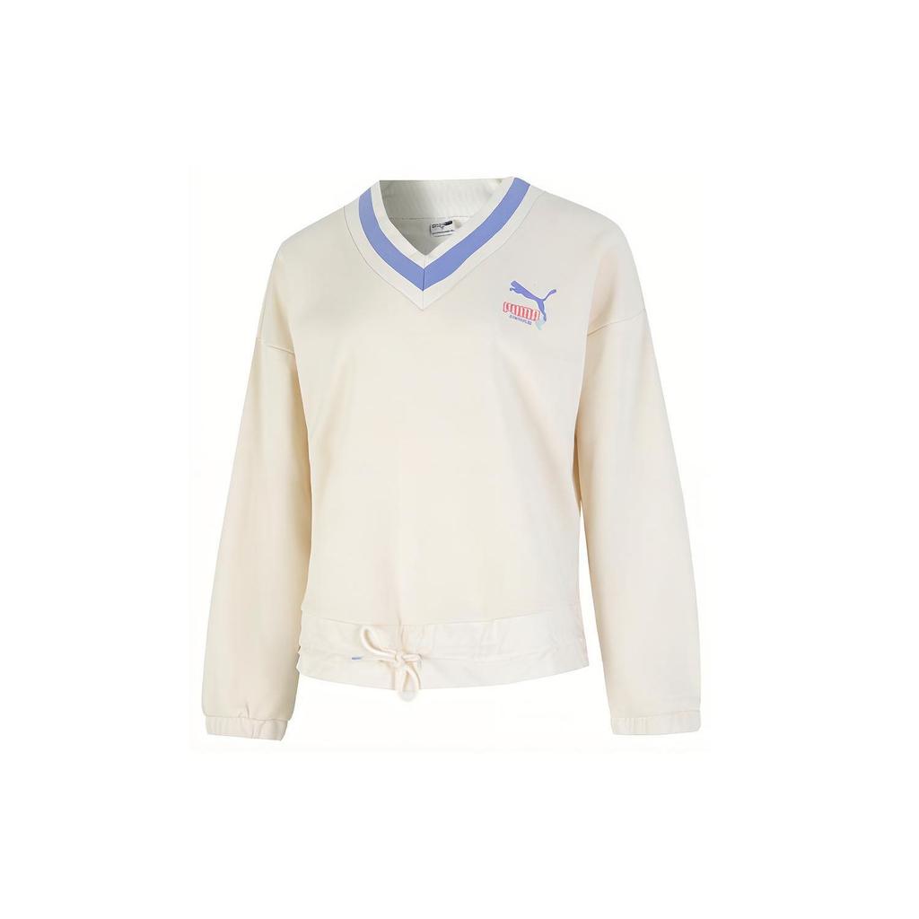 Puma Modna bluza z dekoltem w serek z casualowym nadrukiem logo Damskie topy Biały 537524-65