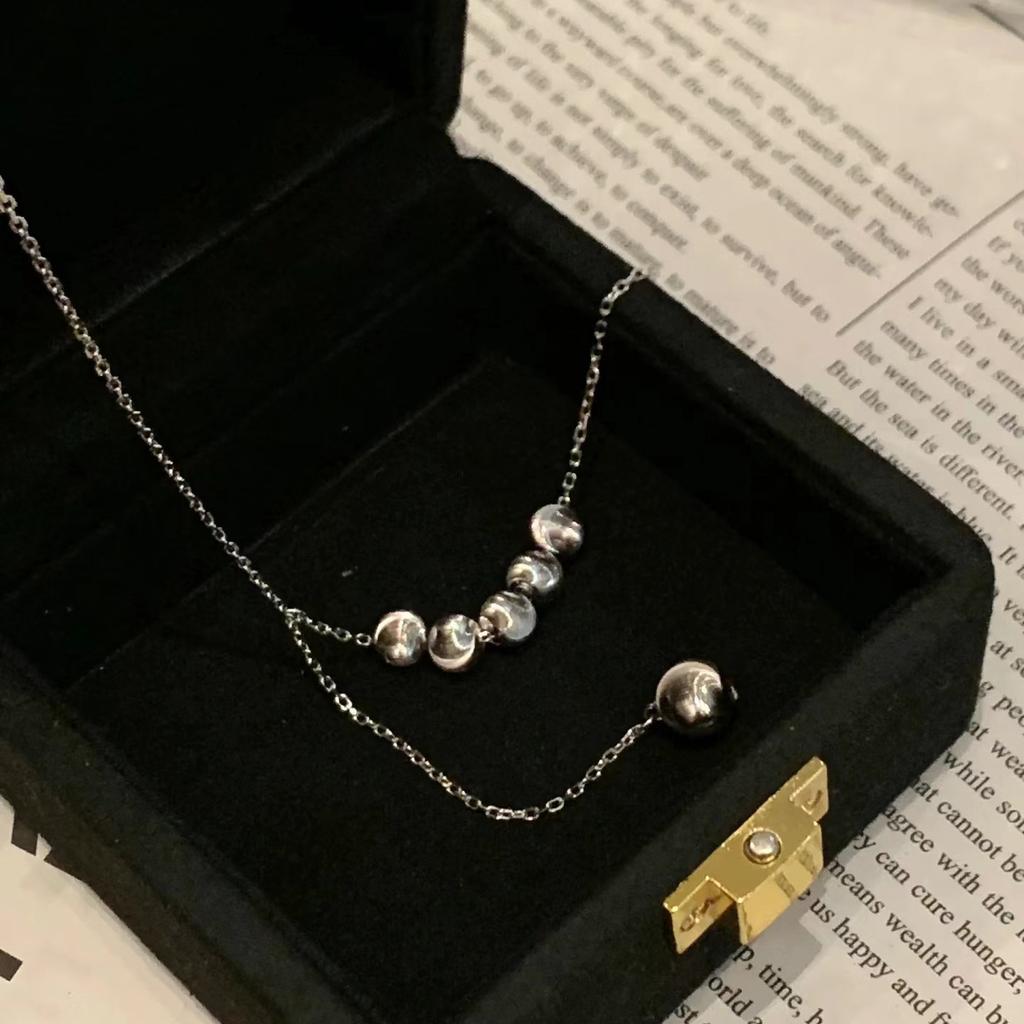 French Cat'S Eye Beads And Beans Fringed Necklace Retractable Clavicle Chain Women'S Light Luxury High-End Exquisite