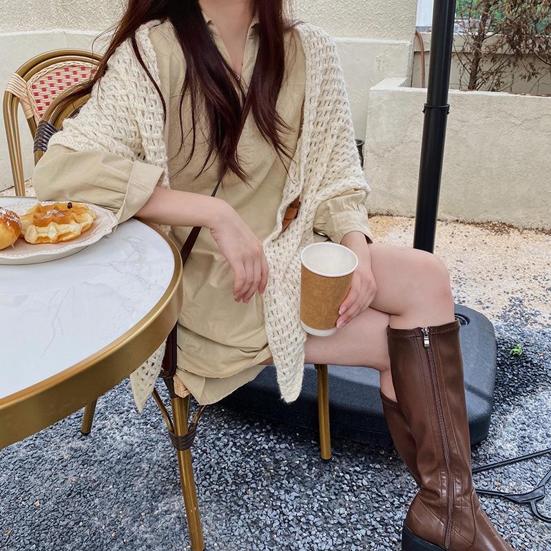 Johnature Korean Hollow-out Leather Buttoned Large Triangular Shawl Solid Color Warm Decorative Scarf For Women