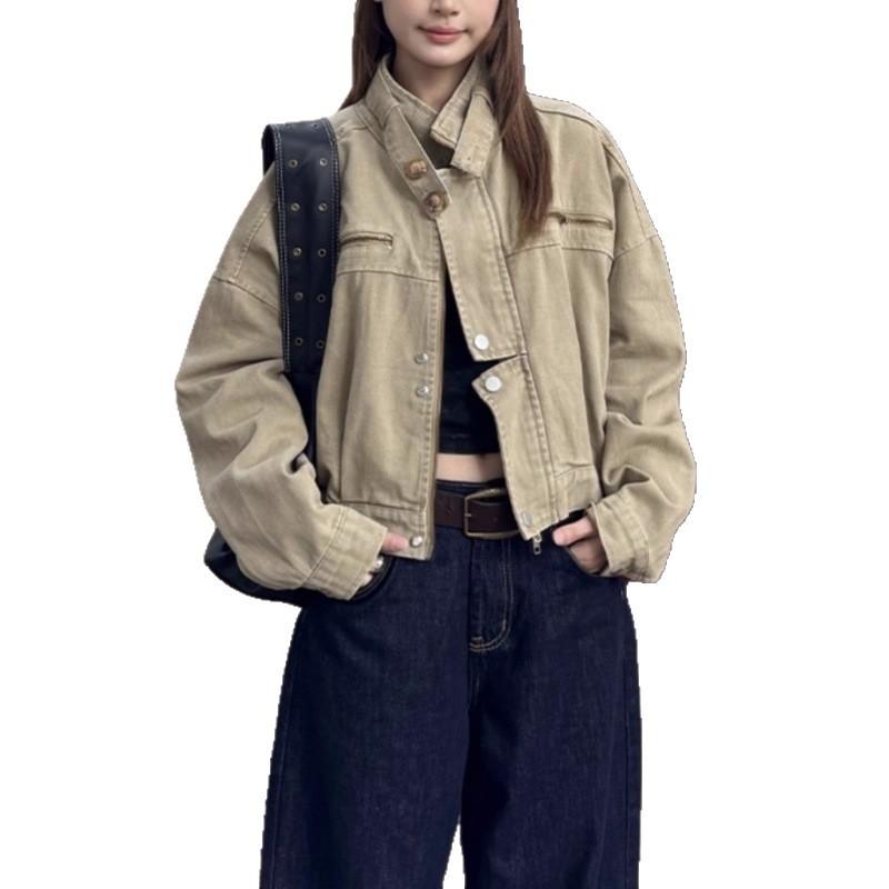 Women Short Jacket 2026 Spring Autumn New Unisex American Vintage Cropped Jacket Loose Washed Workwear Short Jacket