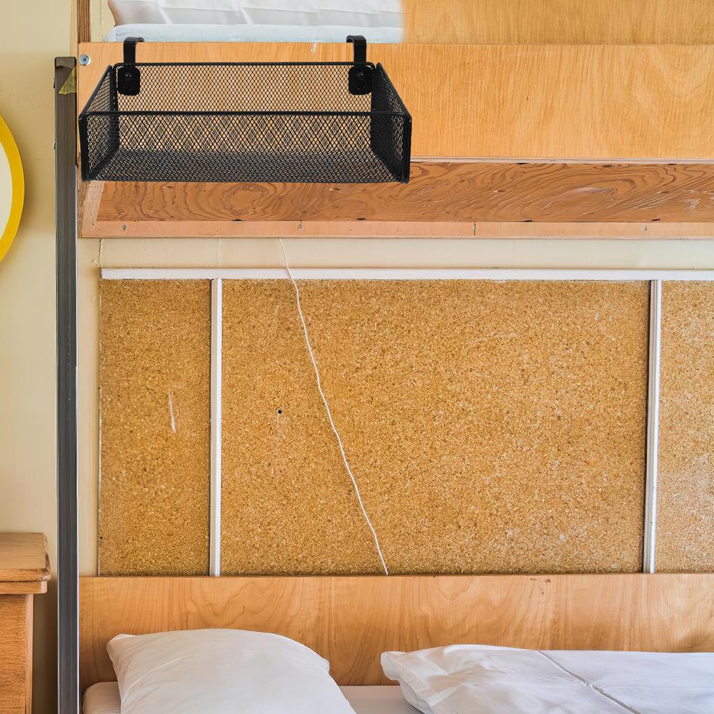 Bedside Hanging Storage Basket Black Metal Organizer Rack for Dorm Bunk Bed Desk Phone Book Holder Space Saving Multi Purpose