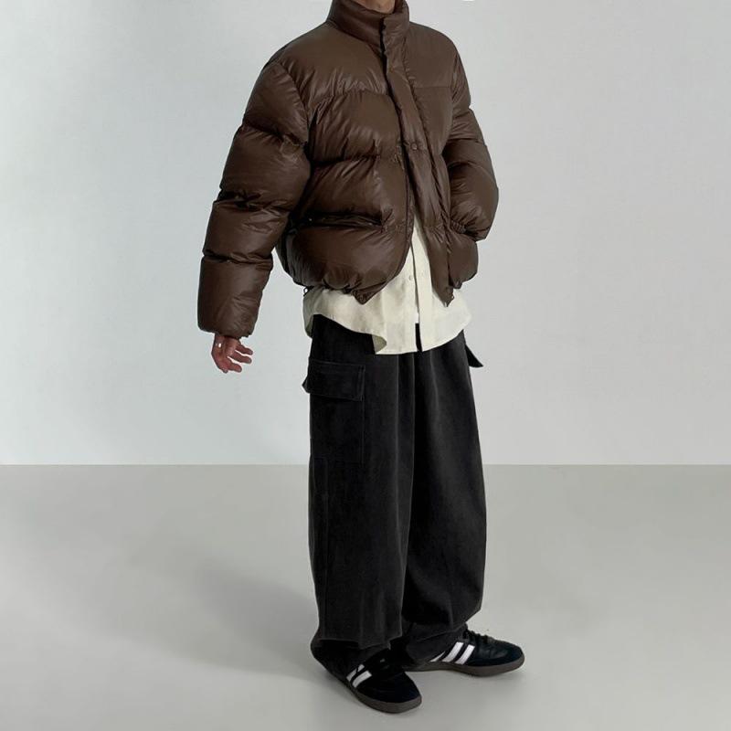 Retro Stand-up Collar Temperament Cotton Coat Winter Short Warm Jacket Men Korean Style Loose Solid Color Versatile Cotton Coat