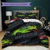 Racing Car Retro Clock Pattern Bedding Uilt Set Uilt Cover Pillowcase Home Decoration Birthday Gift (1 * Duvet Cover + 2 * Pillowcase Without Core)