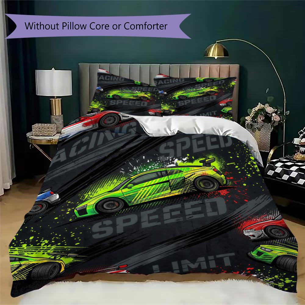 Racing Car Retro Clock Pattern Bedding Uilt Set Uilt Cover Pillowcase Home Decoration Birthday Gift (1 * Duvet Cover + 2 * Pillowcase Without Core)