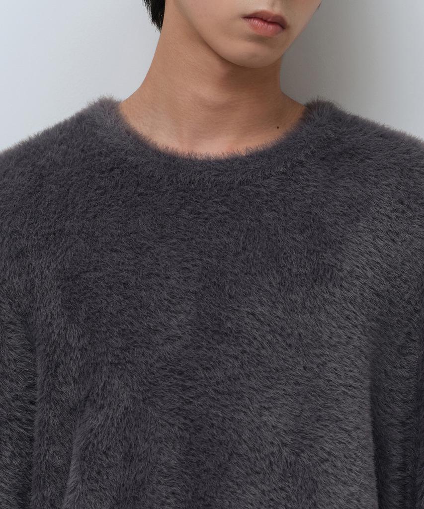 MUSINSA STANDARD Fuzzy Crew Neck Knit [Medium Grey]