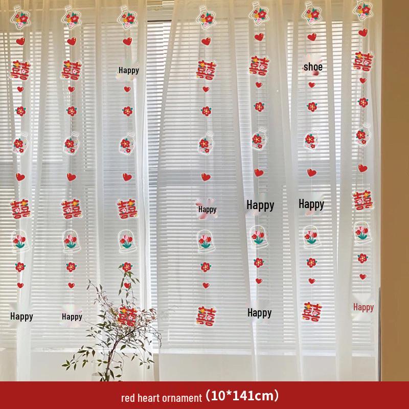 Our Home Wedding Decorations: Curtains, Pull Flowers, Hanging Ornaments, and Double Happiness Door Curtain for Wedding Rooms